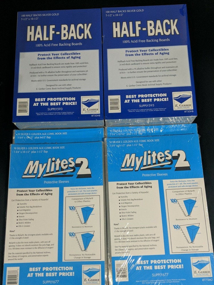 200 E. Gerber Mylites2 + Half Backs - Gold/Silver Comic Book Sleeves 775M2/750HB