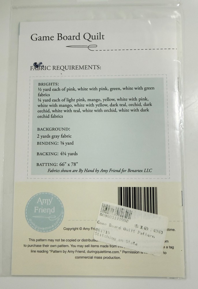 Game Board Quilt Pattern #084 60" x 72"