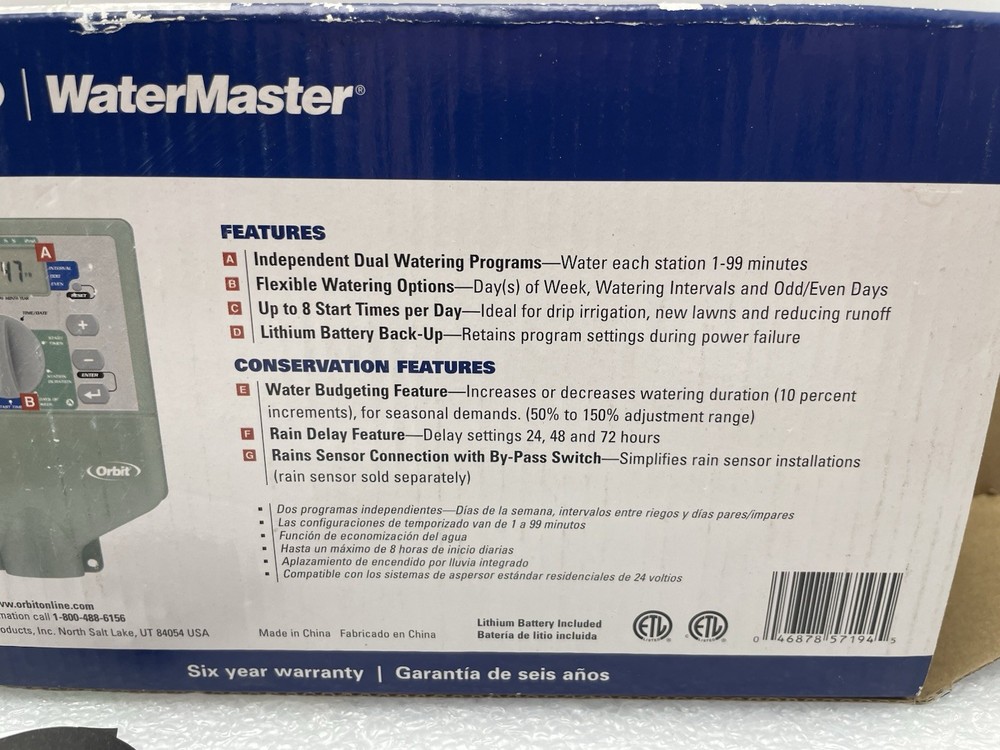 ORBIT WATER MASTER 4 STATION SPRINKLER TIMER DUAL PROGRAMS LCD INDOOR MOUNT