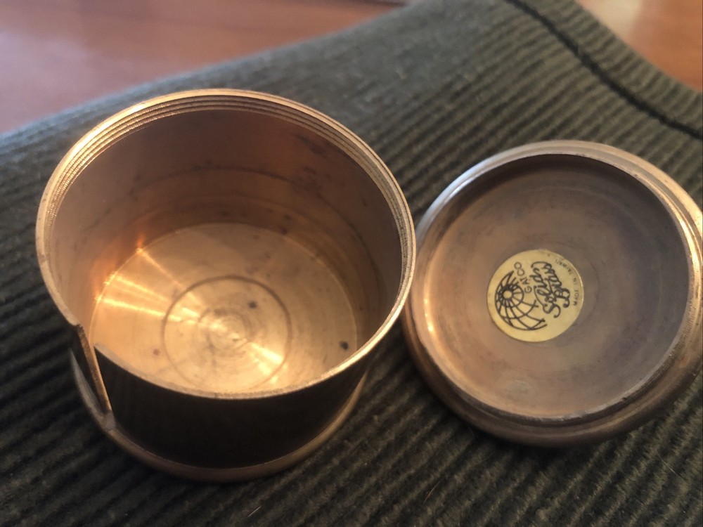 Vintage Gatco Solid Brass Stamp Dispenser Trinket Box Pristine Condition