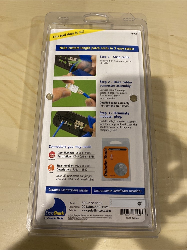 DataShark 70005 Modular Plug Crimper Tool Data/Phone Cable RJ45 RJ11 NEW NETWORK