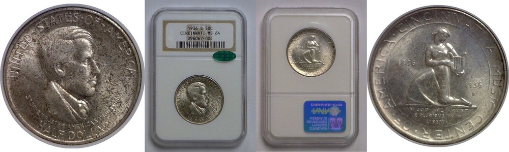 1936-S Cincinnati Commemorative Half Dollar   NGC MS-64  CAC