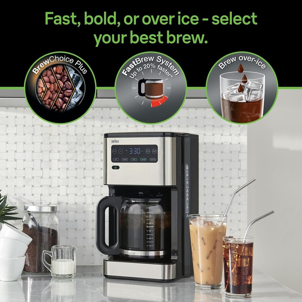 Braun 14 Cup Programmable Coffee Maker Drip Coffee Espresso Machine Stainless