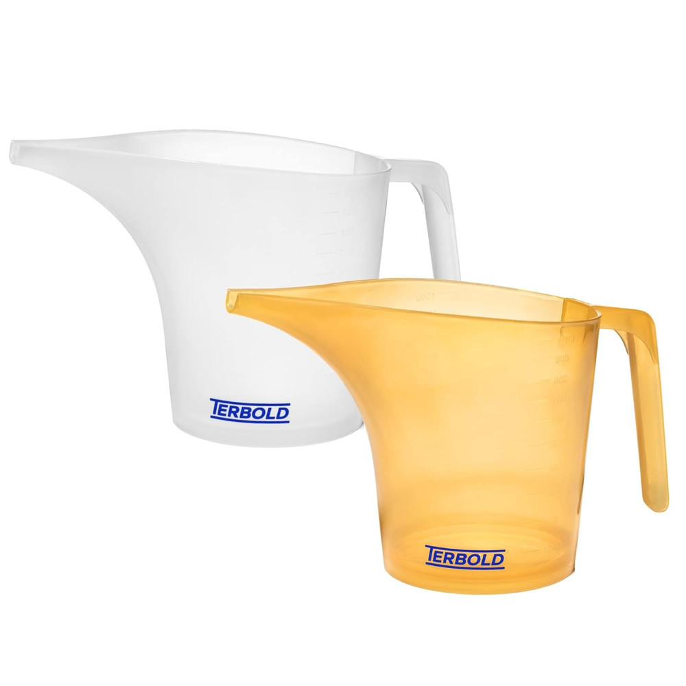 Funnel Pitcher with Spout 2Pc Set | 1 Liter Plastic Measuring Pitchers for Cake,