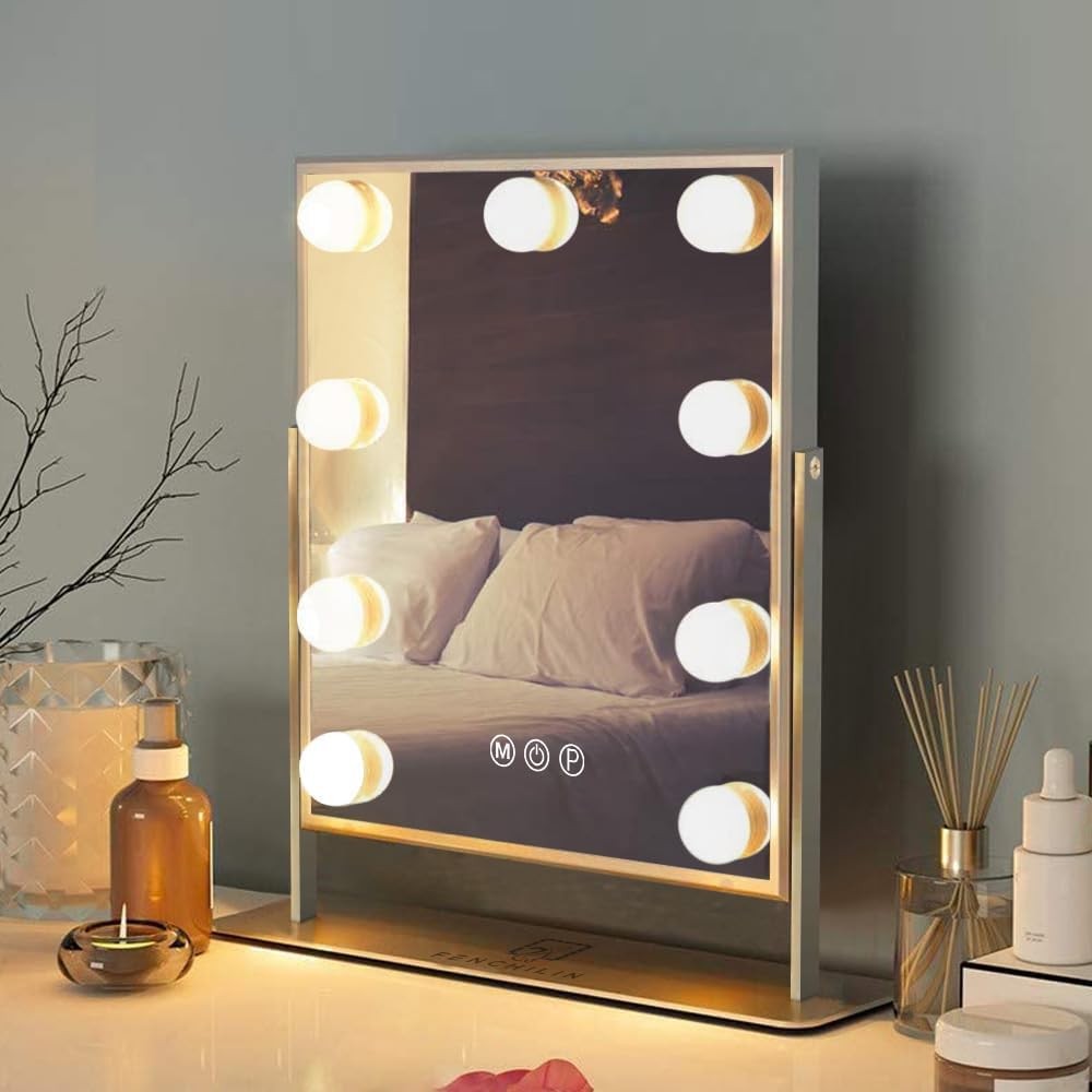 FENCHILIN Lighted Vanity Makeup Mirror, Smart Touch, 3 Colors, Dimmable, White
