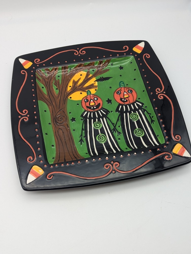 Bloom/ Bethany Lowe Designs Halloween Pumpkin Men Square Ceramic Platter