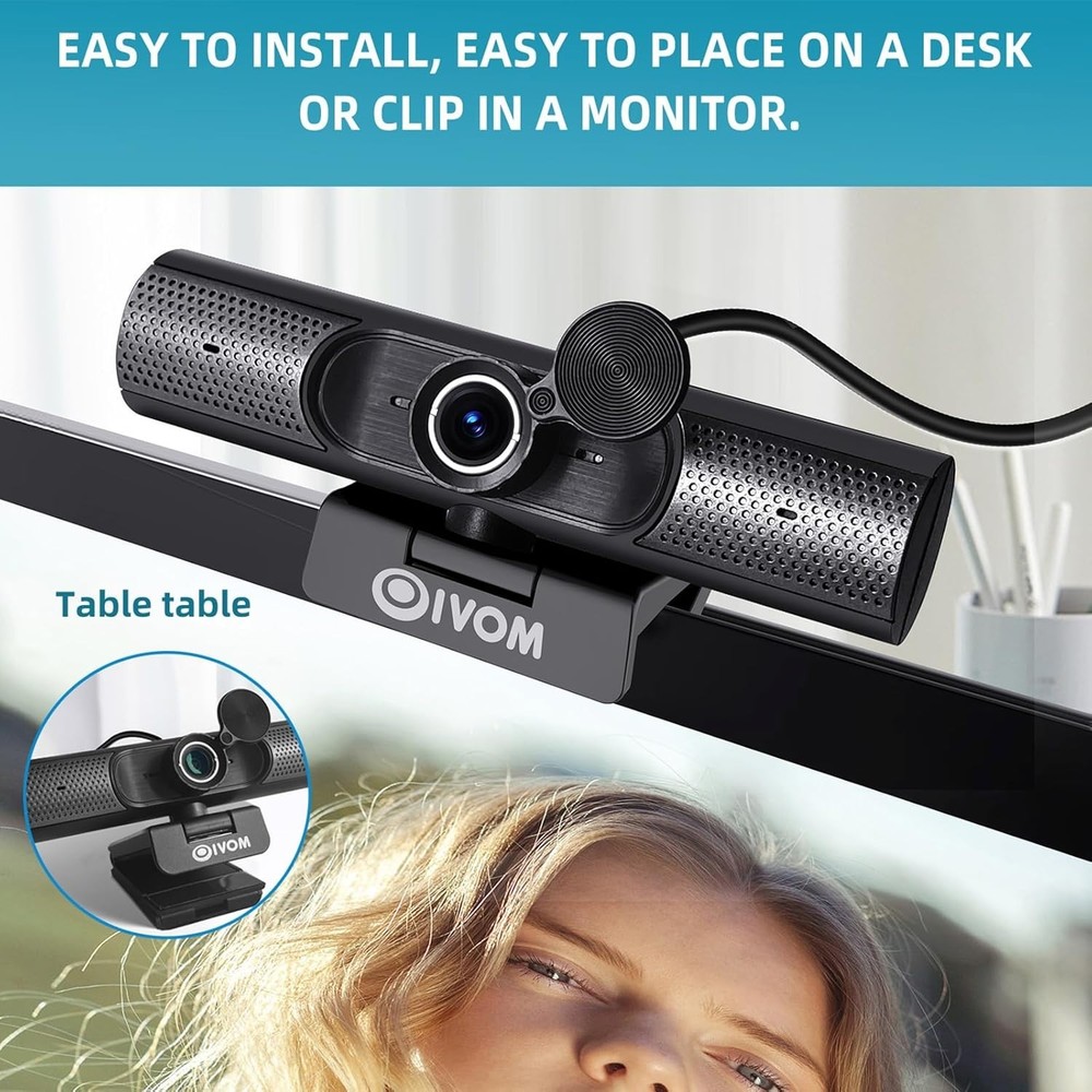 Webcam With Microphone and Speaker, 1080P Web Camera for Desktop Computer Lap...