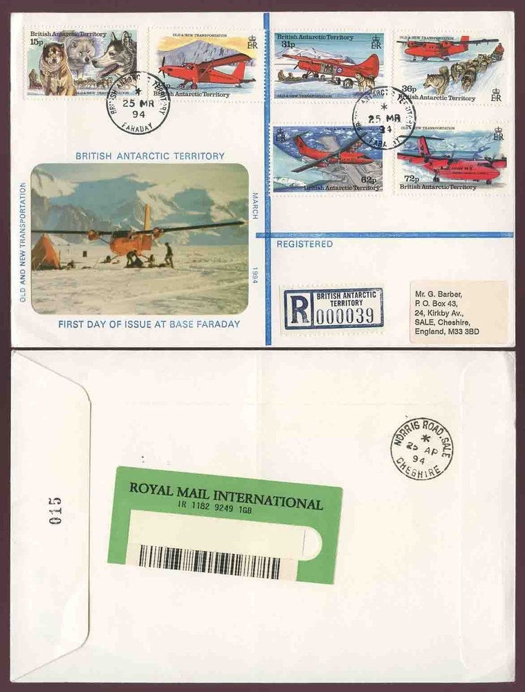 BRITISH ANTARCTIC TERRITORY TRANSPORT FDC BASE FARADAY REGISTERED 1994
