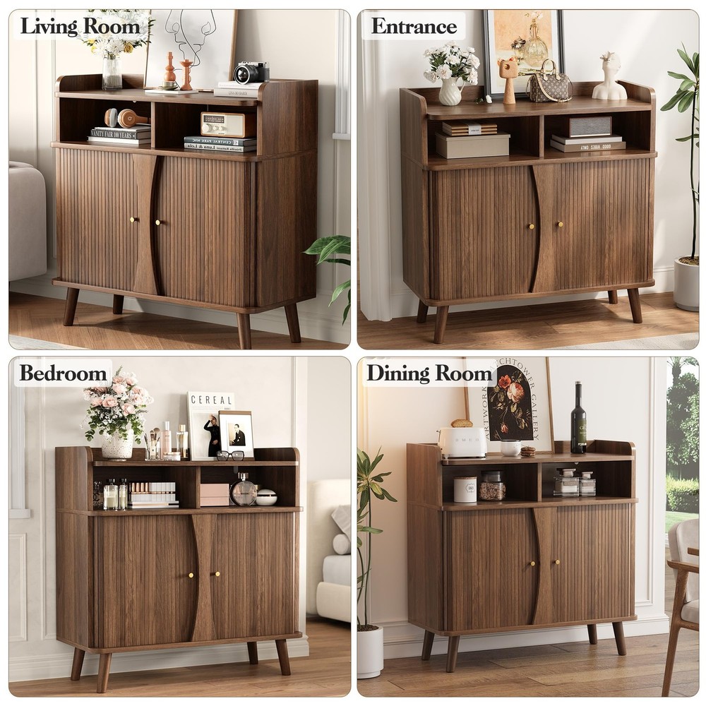 39" Buffet Sideboard Cabinet, Mid Century Modern Console Cabinet with Roller ...