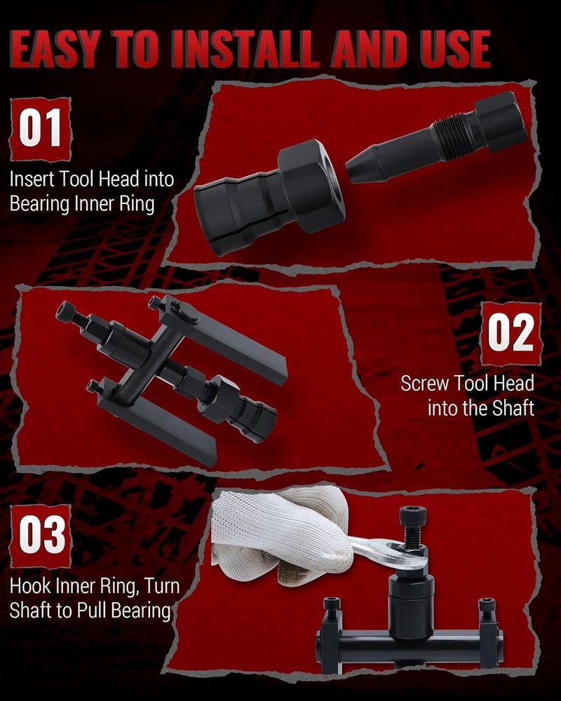 Motorcycle Wheel Bearing Puller Set, 10 Piece Blind Hole Bearing Puller Tool Kit