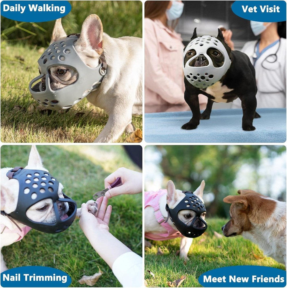 Soft Silicone Short Snout Dog Muzzle for Flat-Faced Breeds, Adjustable