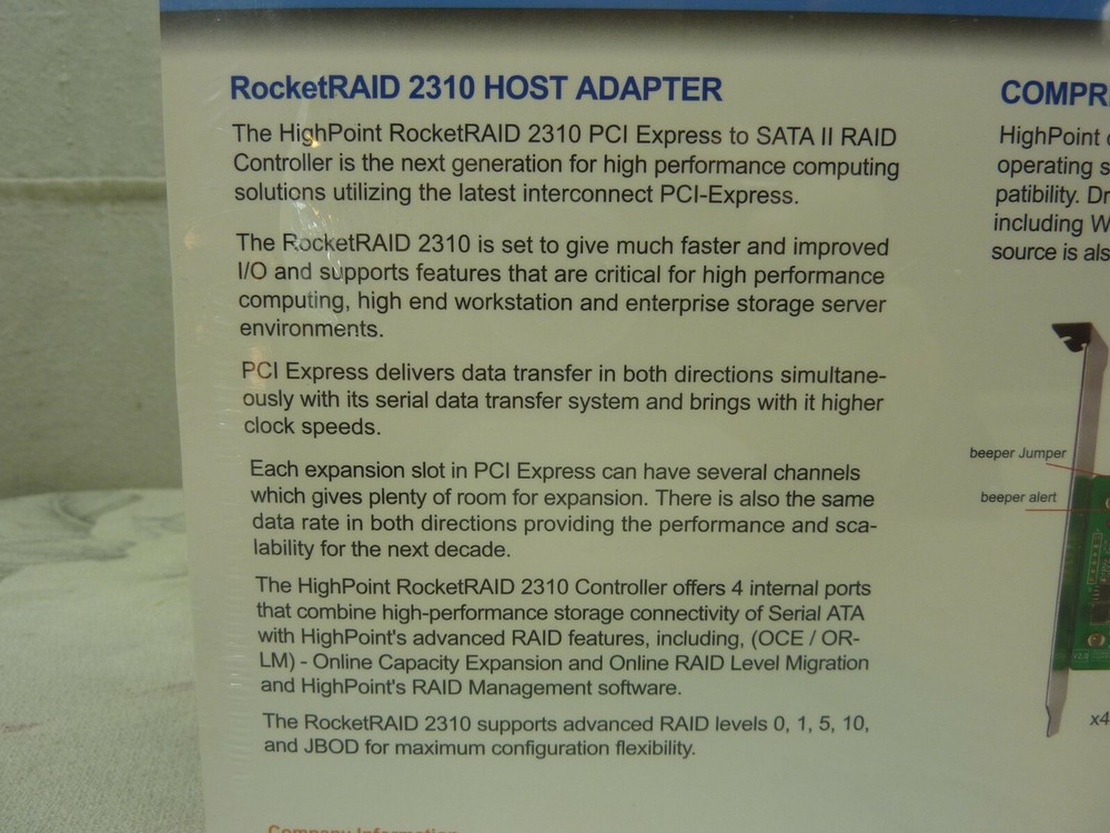 HighPoint RocketRAID Model 2310 4 channel PCI-e to SATA II Raid Controller Card