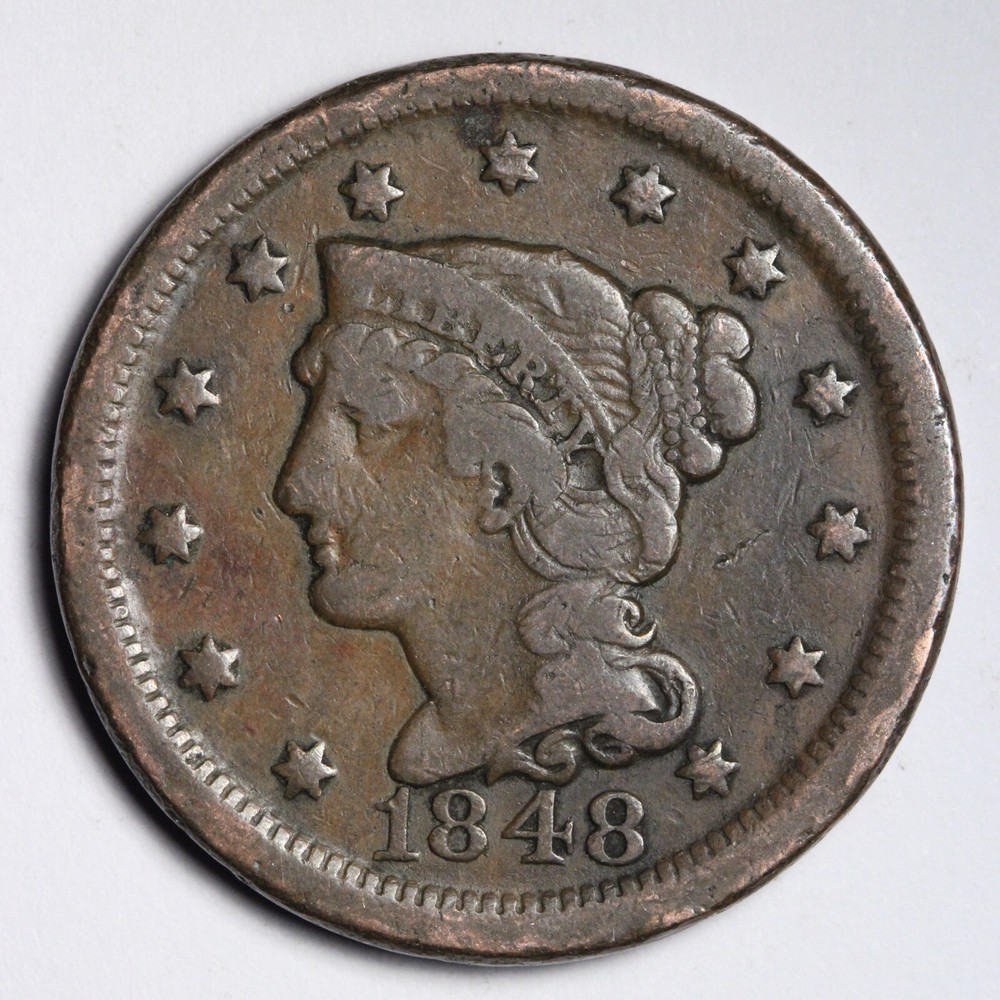 1848 Braided Hair Large Cent CHOICE FINE+ E357 GCL