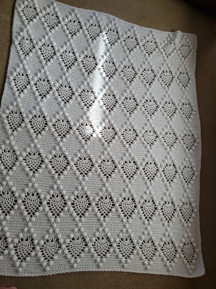 Custom Hand Made Croqueted Throw Blanket White