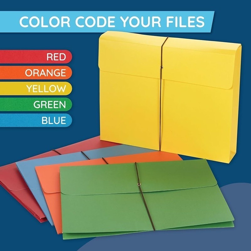 Assorted File Wallets 10 Pack W/ Elastic Closure & Protective Flap Storage New