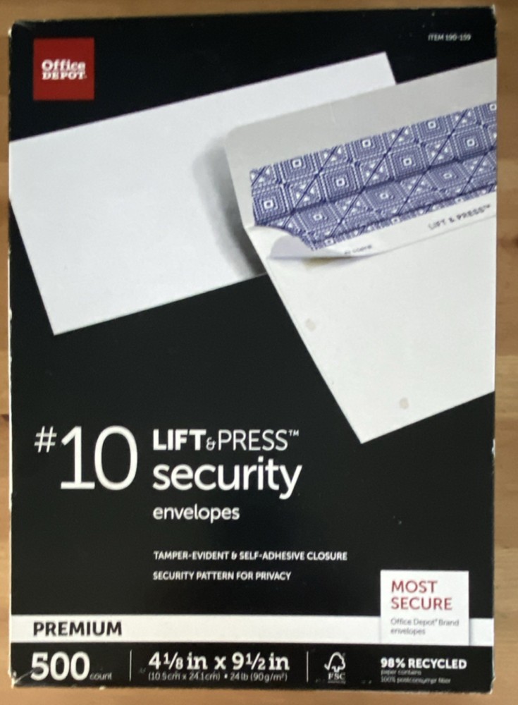 Security Envelopes 4 1/8 x 9 1/2 in 500 Count
