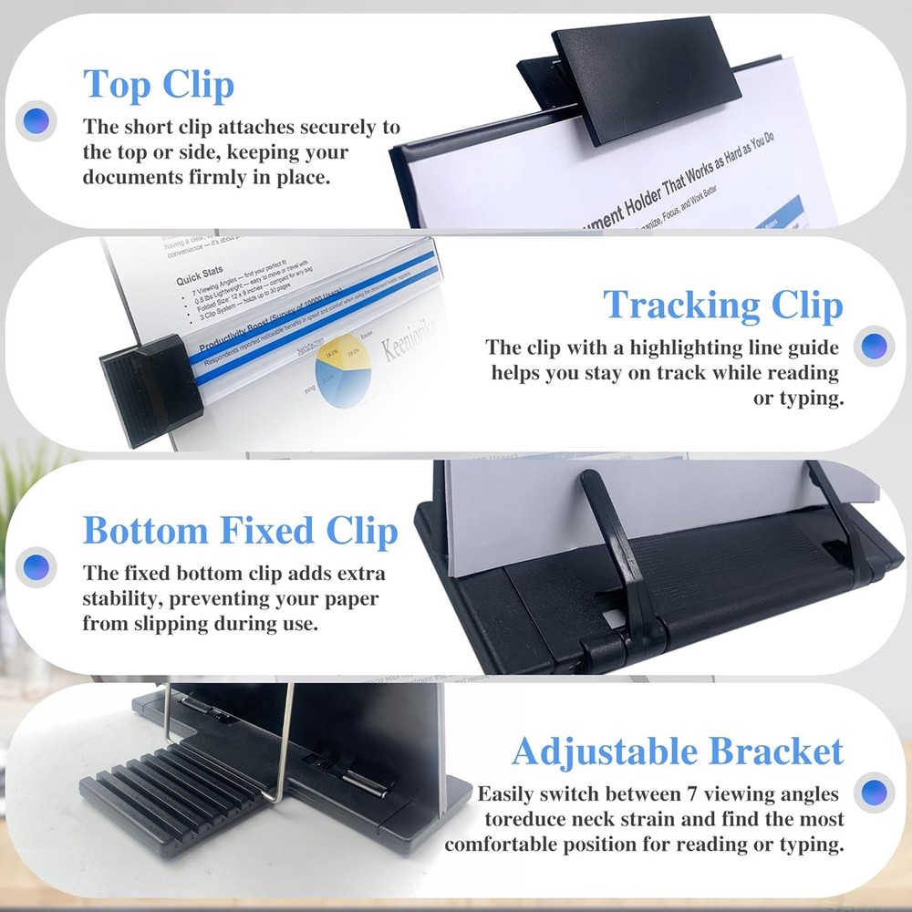 Desktop Document Book Holder W/ 7 Adjustable Positions Black Document Holder