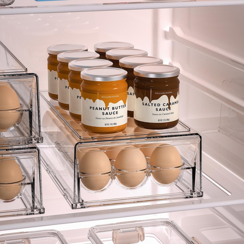 BPA Free Refrigerator Organizer Bins, Stackable Egg 18 Holder, Clear