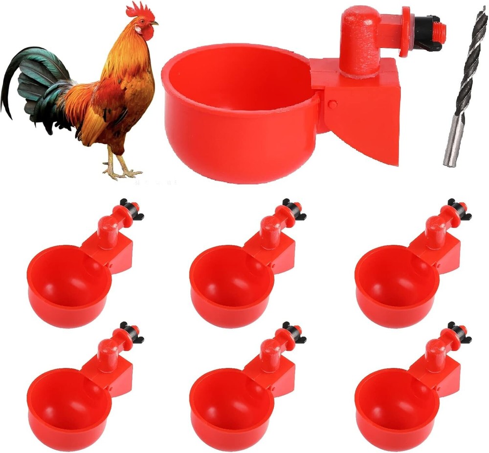 Chicken Water Cups (6 Pack), Large Automatic Chicken Waterer Cups