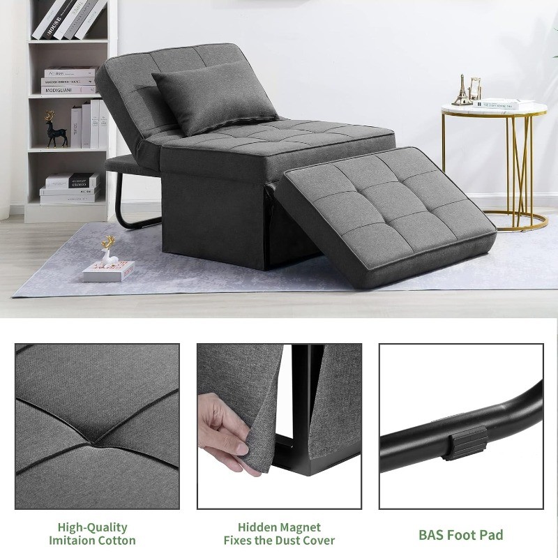 Set of 4 in 1 Multi-Function Folding Ottoman Breathable Linen Couch Sofa Bed