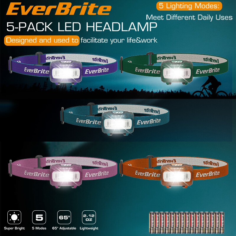 EverBrite Headlamp 5 Pack Kids Headlamp with Red Light & Memory Function 5 Modes