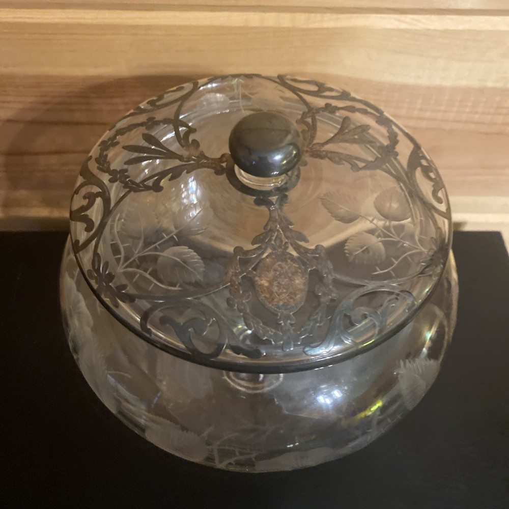 Etched Glass Compote With Silver Overlay Beautiful!