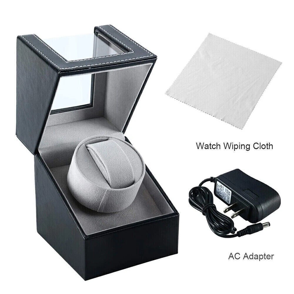 Automatic Rotation Single Watch Winder Box Leather Storage Display Case Gift