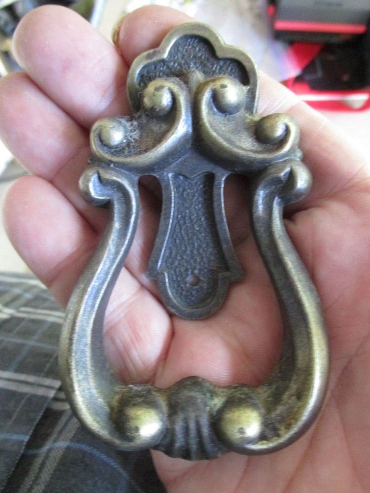 6 MId Century Modern brass drawer pull Cabinet Knob Drop ring pull