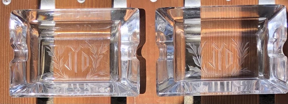 Pair(2) Mid Century Etched Initial JYD Ashtrays