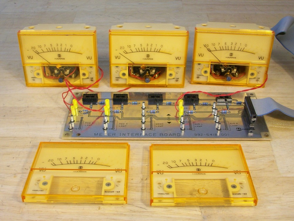 Three Harris analog - VU METERS - + 2 extra faceplates, from Medalist 12 console