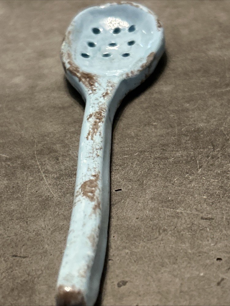 Handmade Rustic Sky Blue With Brown Pottery Serving Spoon