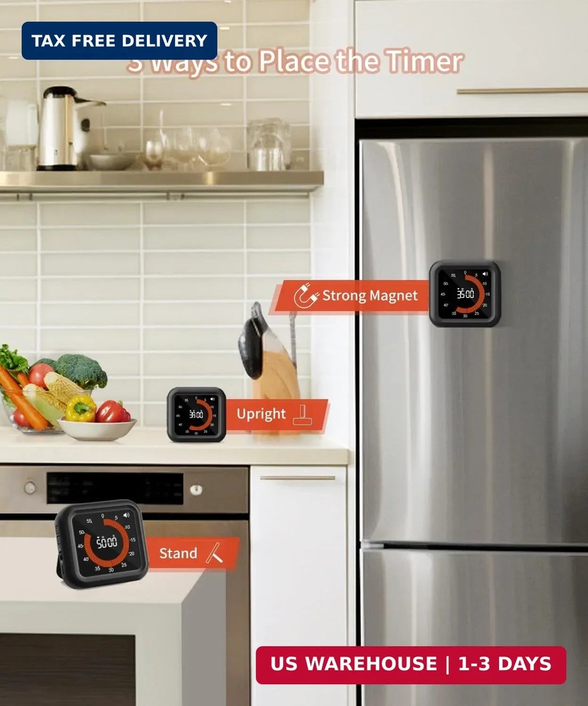 Digital Visual Timer - Large Display Magnetic Countdown Timer with Adjustable Vo