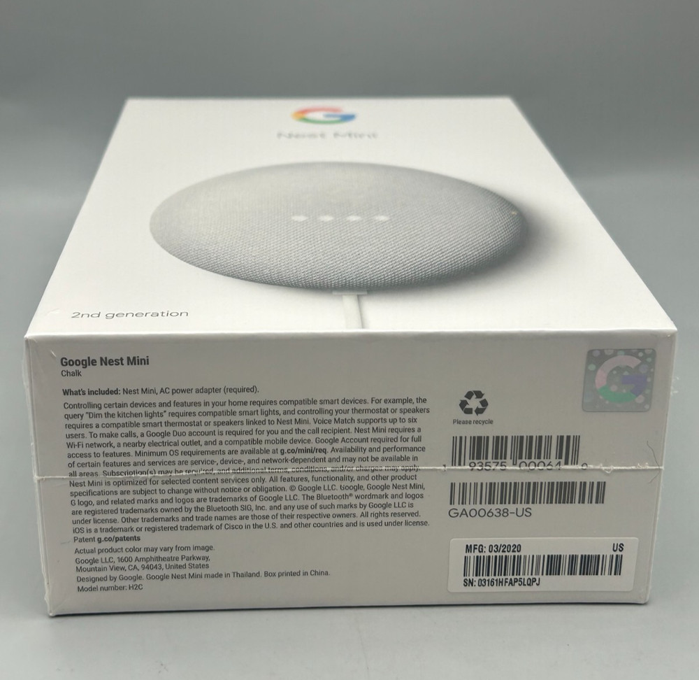 Google Nest Mini (2nd Generation) Smart Speaker - Chalk - Sealed