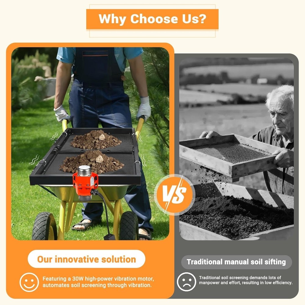 Powerful 30W Vibrating Soil Sifter - Efficient Compost & Rock Screening Tool