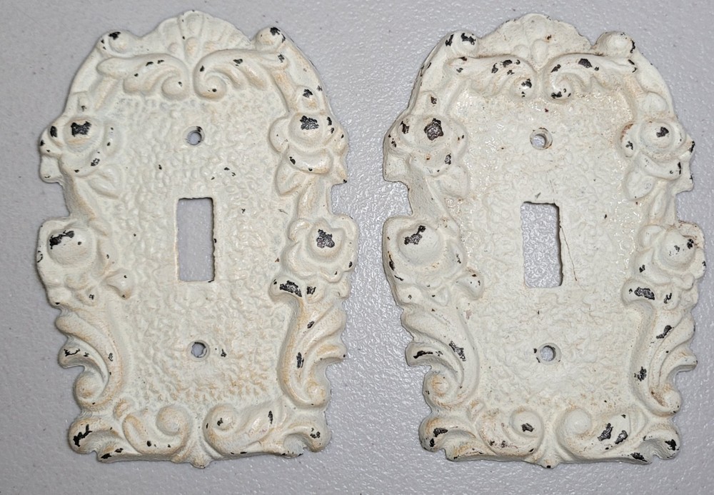 2 Shabby Chic Distressed Cast Iron single toggle light switch wall plate covers