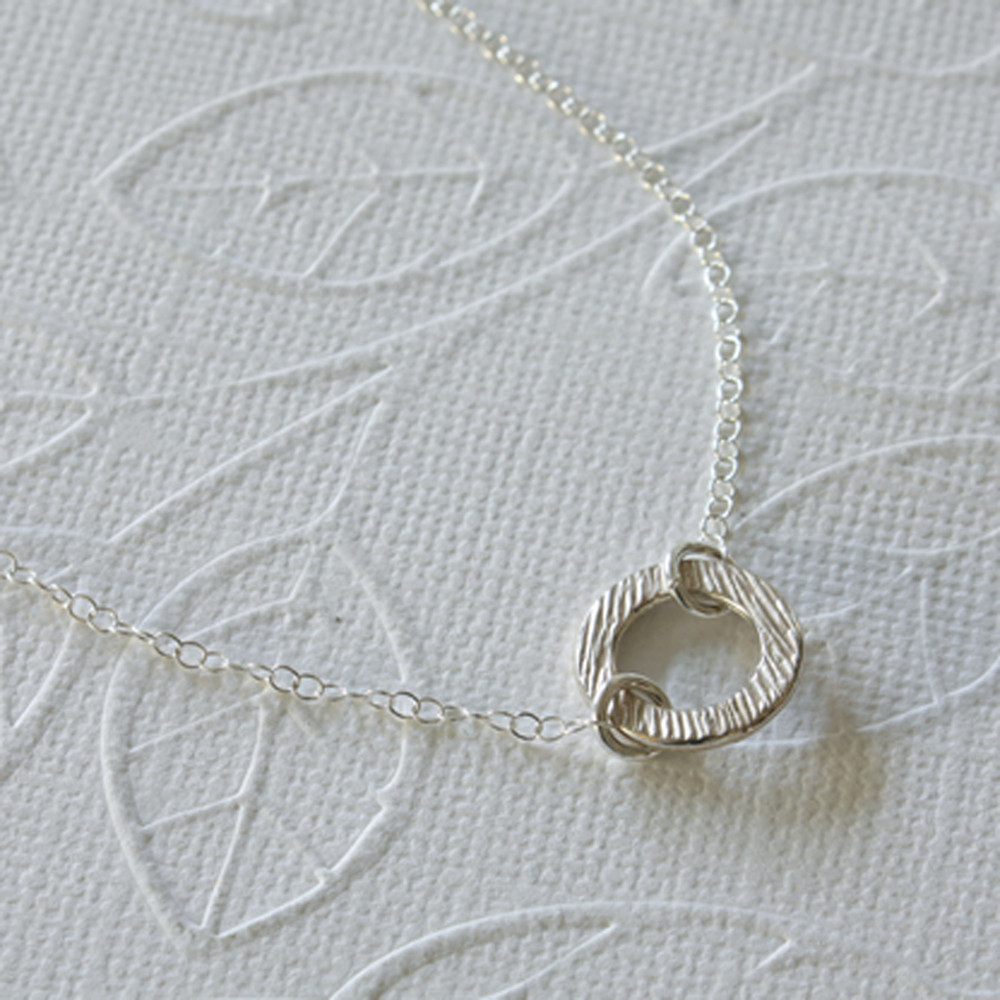 Sterling Silver Textured Circle Connector Necklace