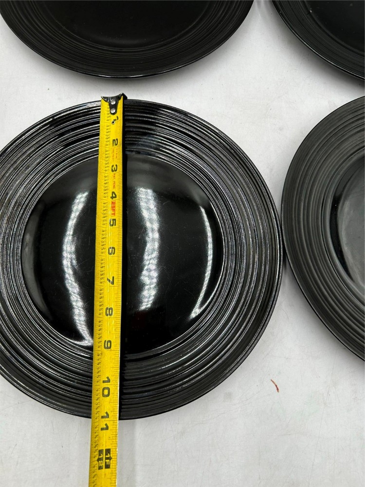 4) THOMSON POTTERY DINNER PLATES RIPPLE NIGHT BLACK