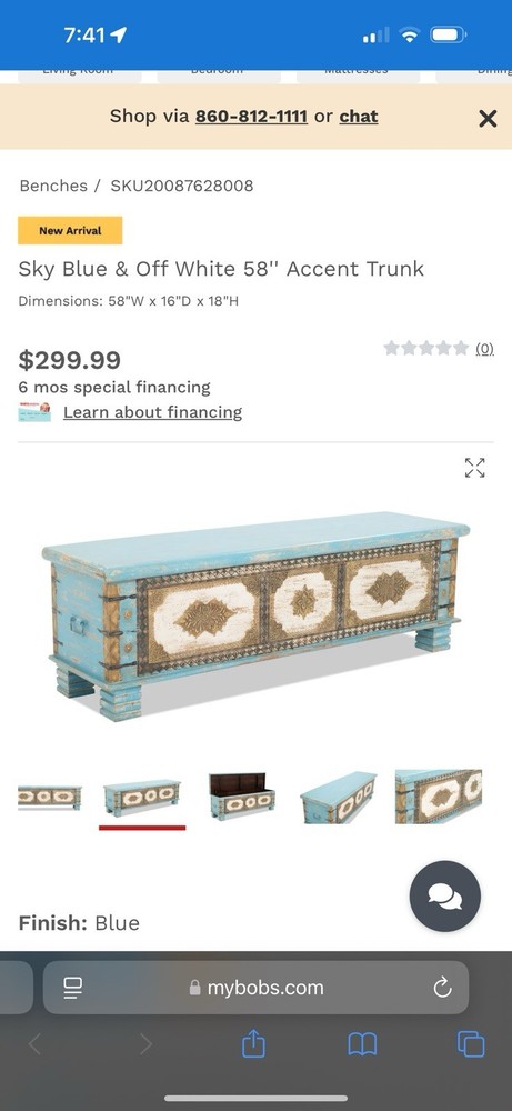 Sky blue and off white 15” accent trunk
