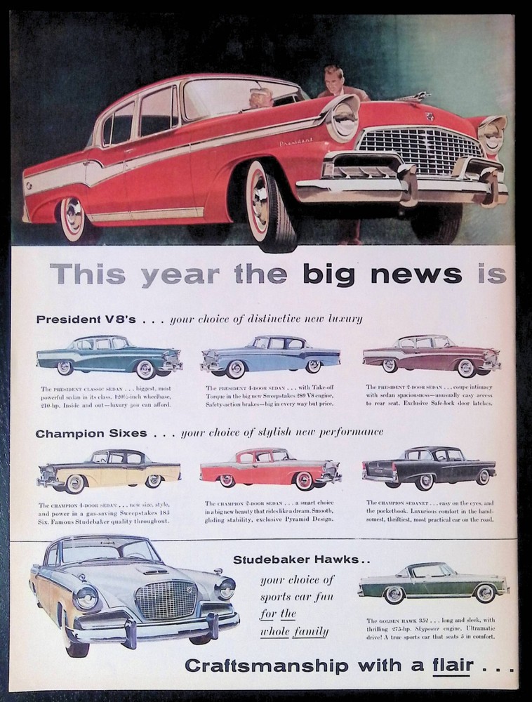 Print Ad 1950's Studebaker Packard Champion Commander President Flight Hawk