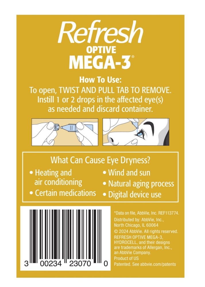 Refresh Optive Mega-3 Lubricant Eye Drops 70 Single Use Vials