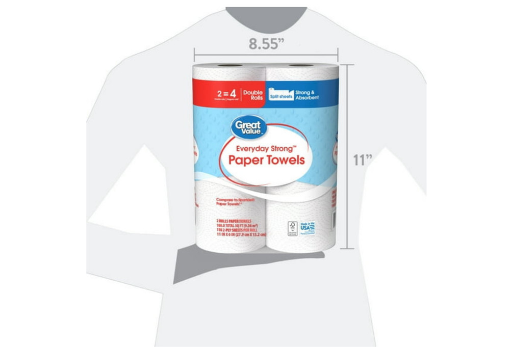 Everyday Strong Paper Towels, Paper, 2 Double Rolls, Split Sheets