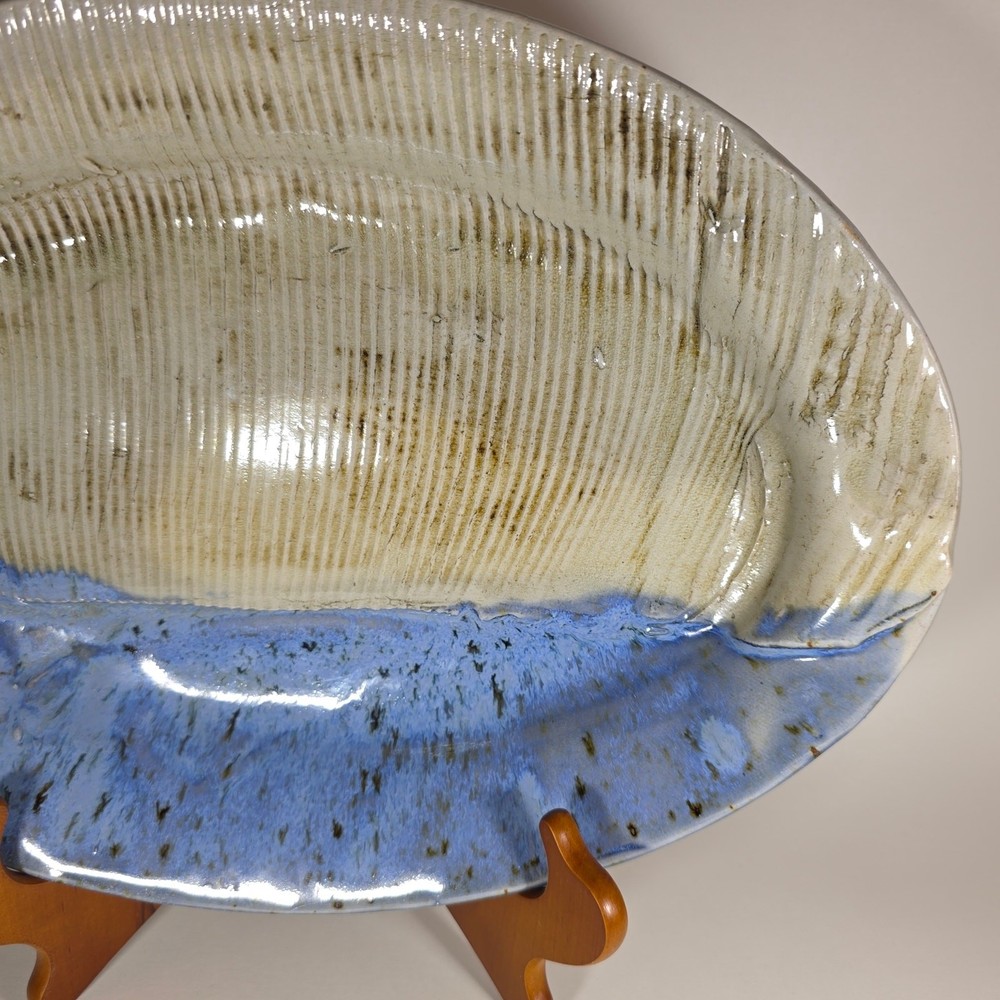 Signed Foley Studio Pottery Oval Platter 13.5" Handcrafted Stoneware