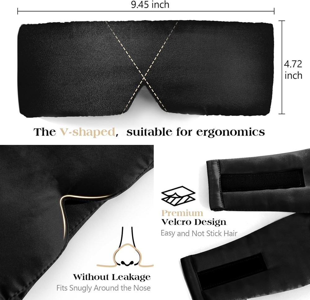 100% Mulberry Silk Sleep Mask, Comfortable Soft for Deep Sleeping, Blackout E...