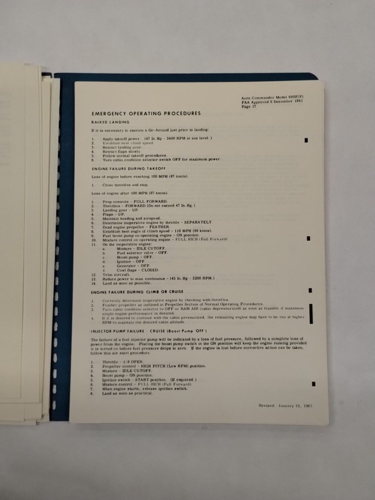 Aero Commander 1961 Model 680F Pressurized Flight Manual-Original