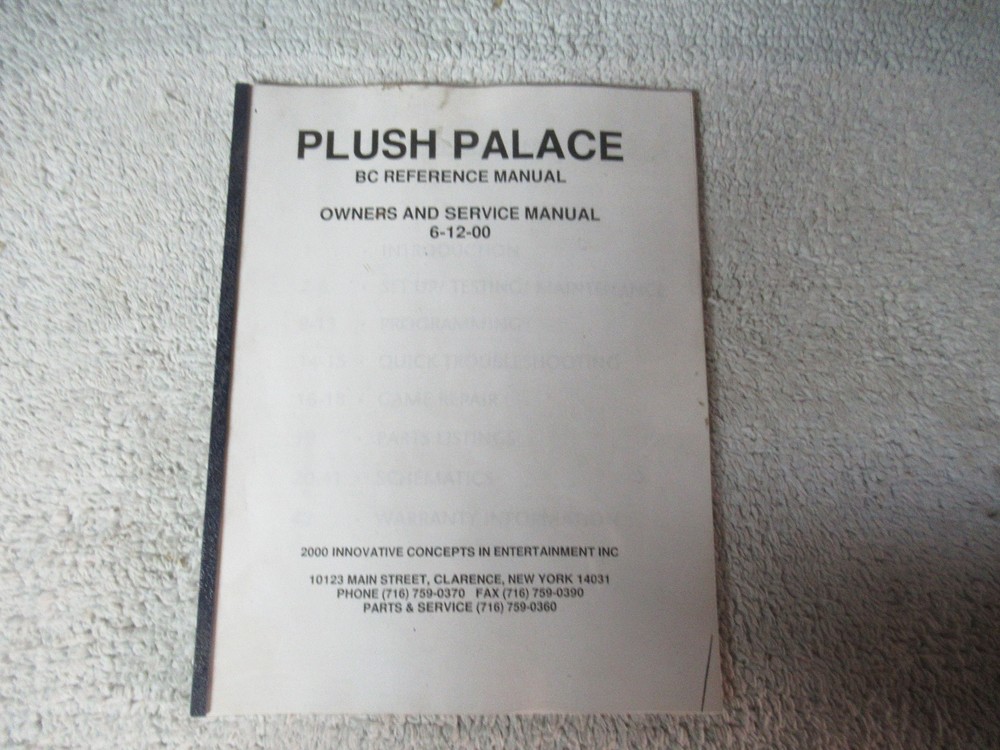 PLUSH PALACE ICE CRANE    GAME MANUAL