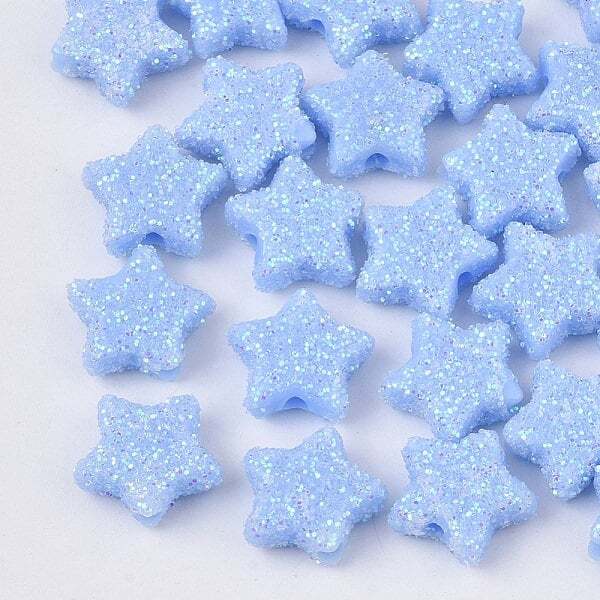 10MM Pastel Blue Acrylic Glitter Star Spacer Beads