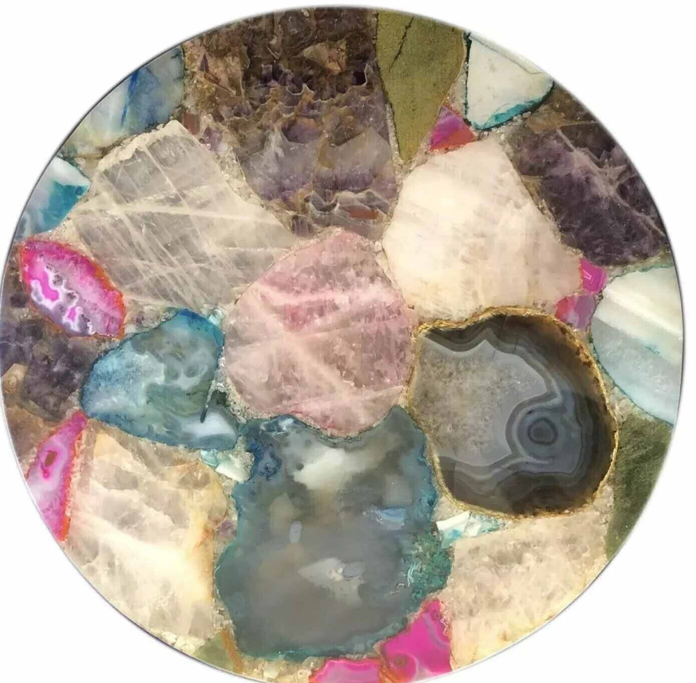 Mix Agate Table Top Natural stones Handmade Work home Decor