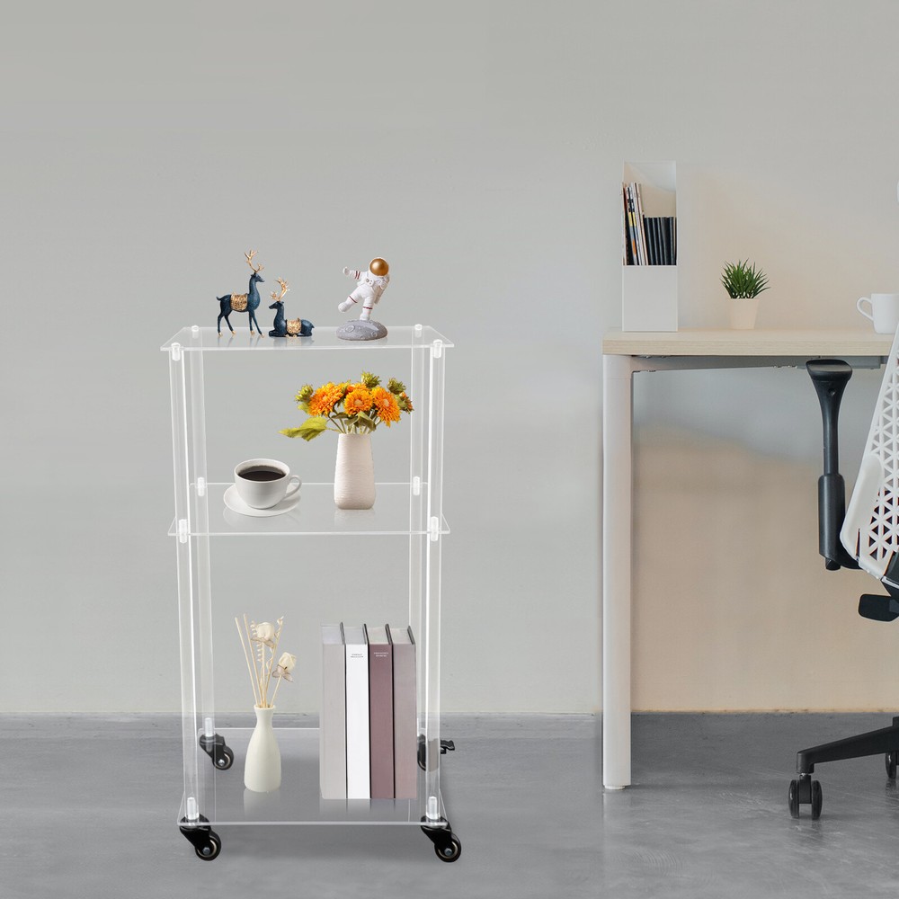 3-Tier Mobile Clear Acrylic Printer Stand Storage Shelf Printer Table on Wheel