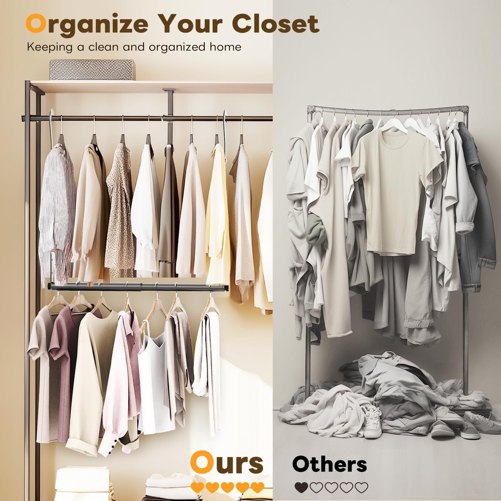 Wardrobe Rod Extender Adjustable Width and Height Wardrobe Hanging Organizer ...