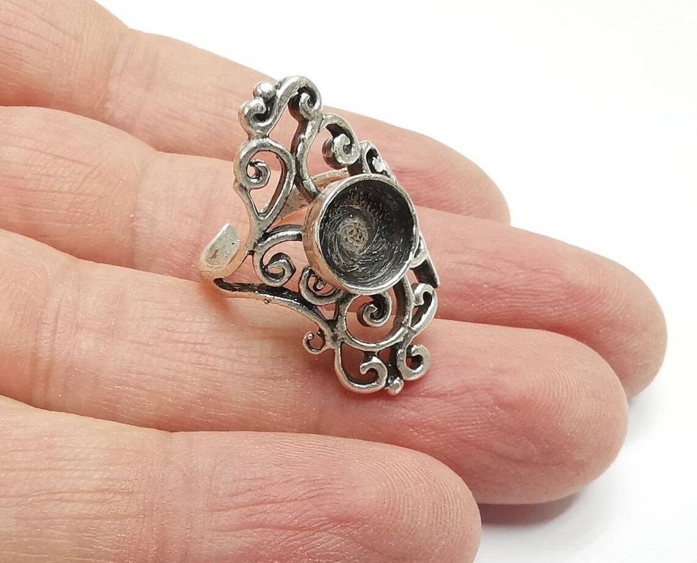 Branch Ring Blanks Silver Round Ring Setting Cabochon Mounting Adjustable G26912